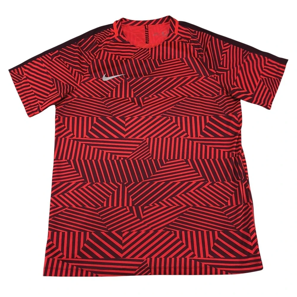 Nike Dri-FIT Strike Soccer Training Jersey Mens XL Red Black Geometric Stripe‎